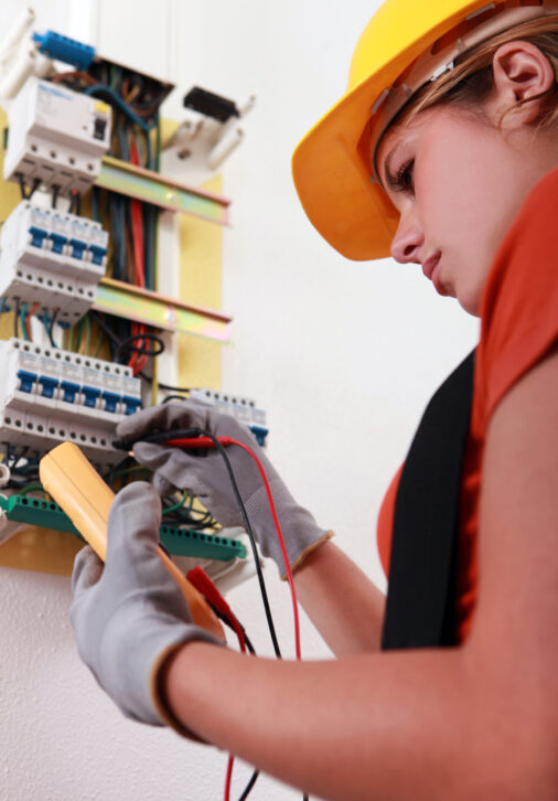 Woman with voltmeter